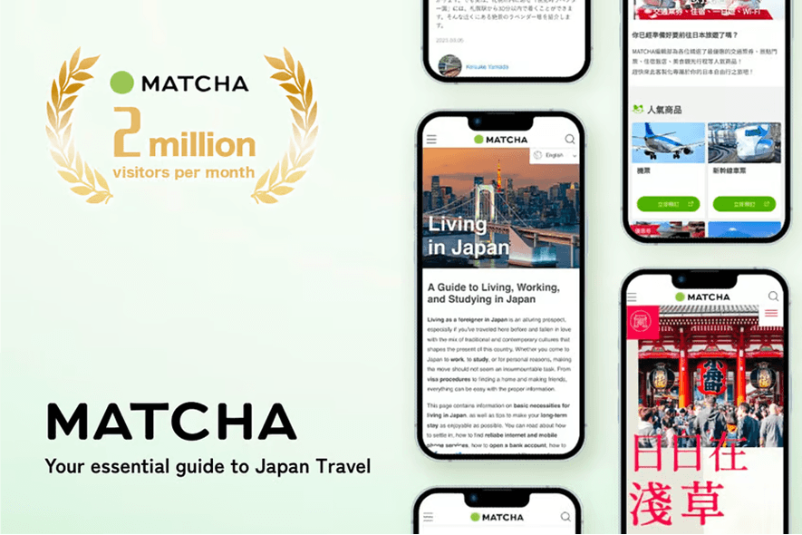MATCHA app screenshots and smartphone mockups